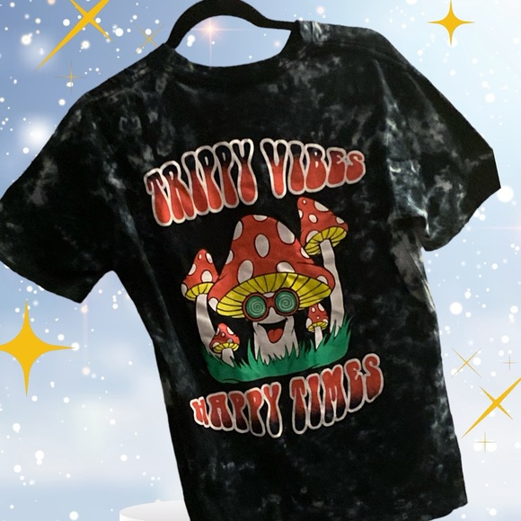 Trippy Vibes “Happy Times” Navy Sz S Mushroom Short Sleeve Tee Shirt. NWOT - Picture 6 of 7